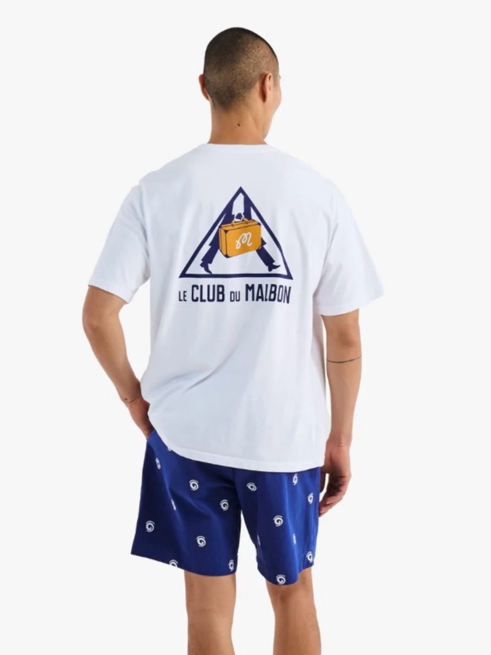 Le Club du Malbon Men's White Graphic Tee with Blue & Yellow Logo